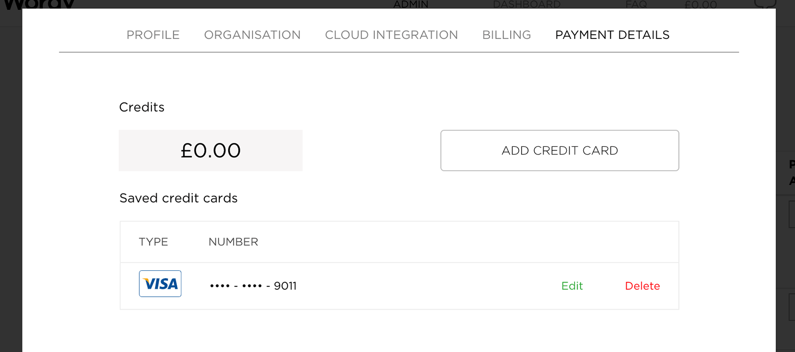 Delete payment details